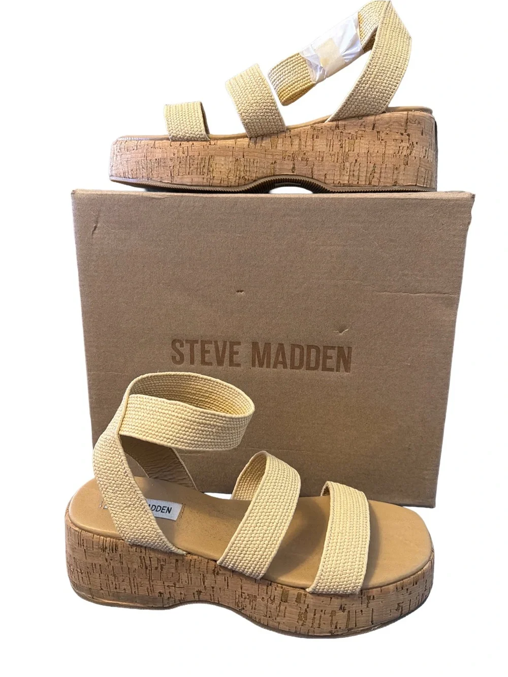 Steve Madden Women's Sashes Platform Sandals, Color: Natural, Size: 9M NWT